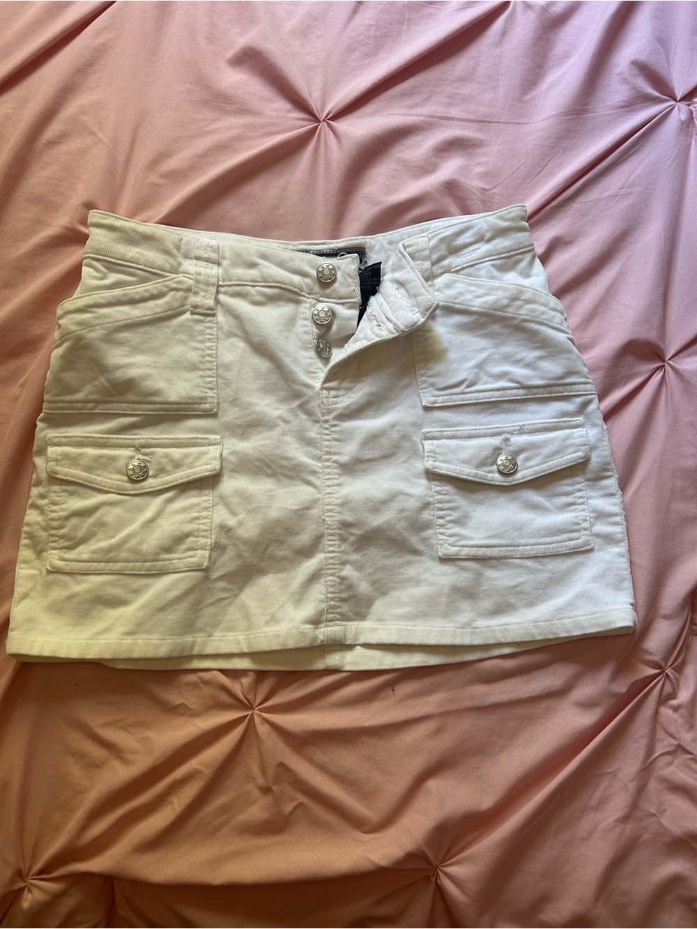 White Cargo Pocket Mini Skirt - Women's Casual Utility Style